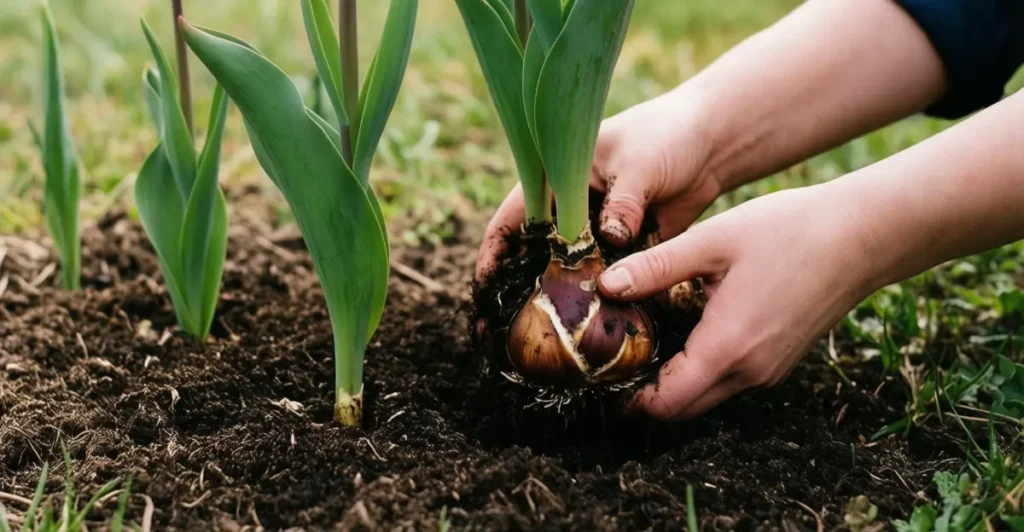 planting tulip bulbs and harvest